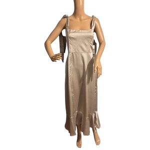Show Me Your Mumu Sz M Claire Midi Bridesmaid Formal Dress Champagne Luxe Satin